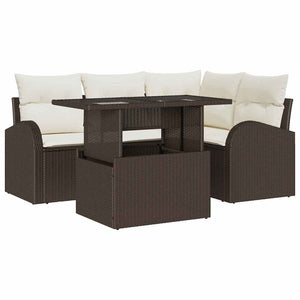 Gartensofa Set Braun Poly Rattan mit Kissen