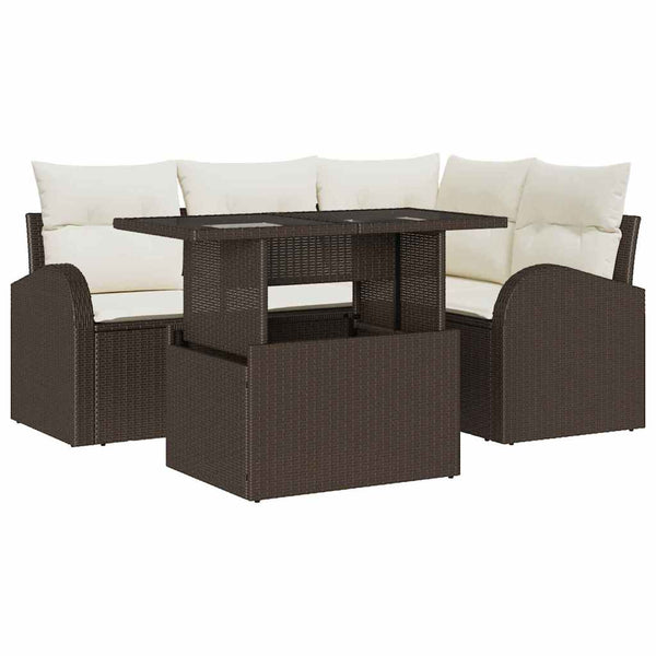 Gartensofa Set Braun Poly Rattan mit Kissen