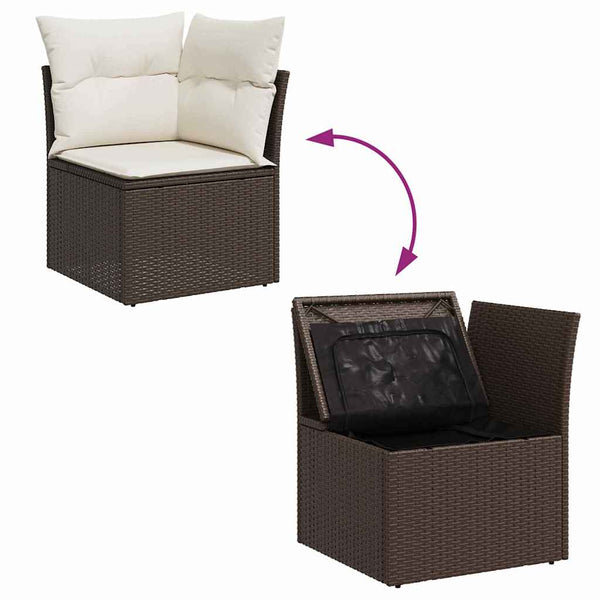 Gartensofa Set Braun Poly Rattan mit Kissen