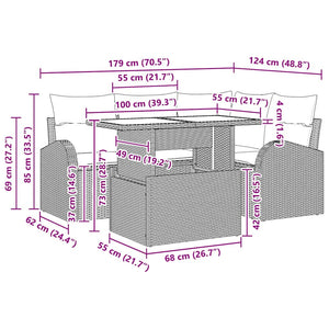 Gartensofa Set Braun Poly Rattan mit Kissen