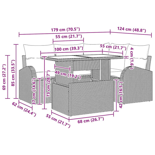 Gartensofa Set Braun Poly Rattan mit Kissen