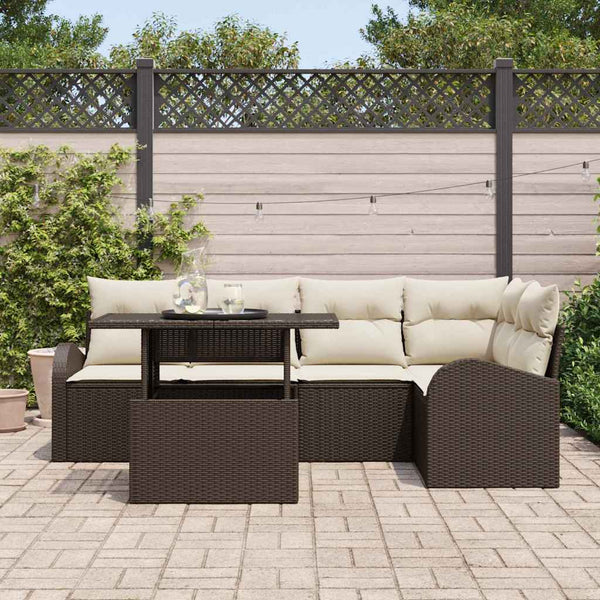 Gartensofa-Set Braun Poly Rattan mit Kissen