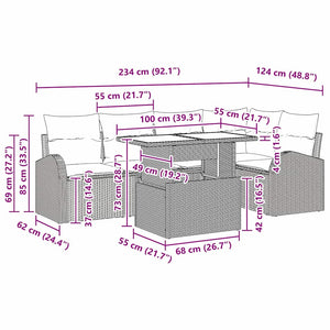 Gartensofa-Set Braun Poly Rattan mit Kissen