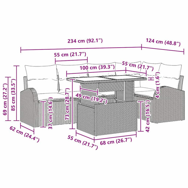 Gartensofa-Set Braun Poly Rattan mit Kissen