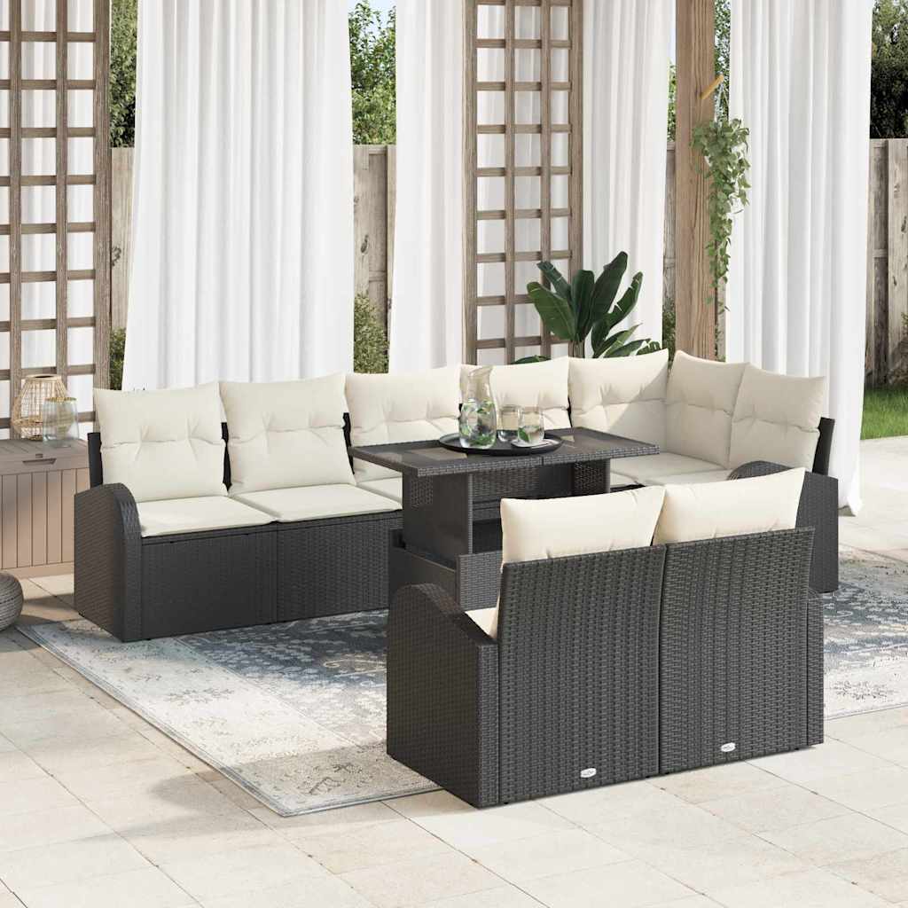 Schwarzes Garten-Sofa-Set mit Stauraum, 9-teilig