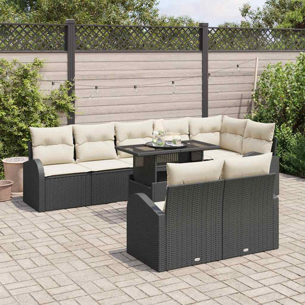 Schwarzes Garten-Sofa-Set mit Stauraum, 9-teilig