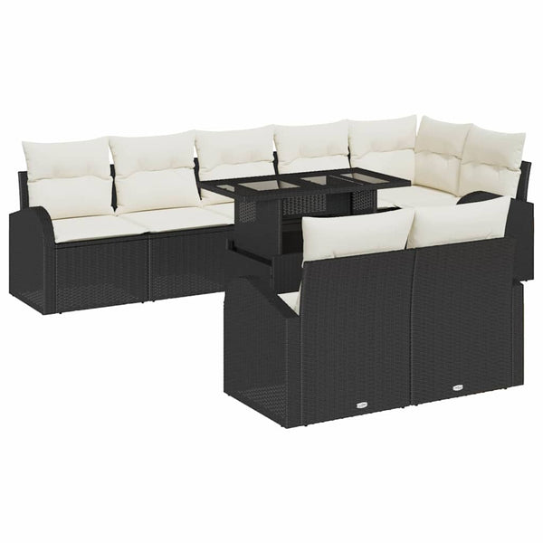 Schwarzes Garten-Sofa-Set mit Stauraum, 9-teilig