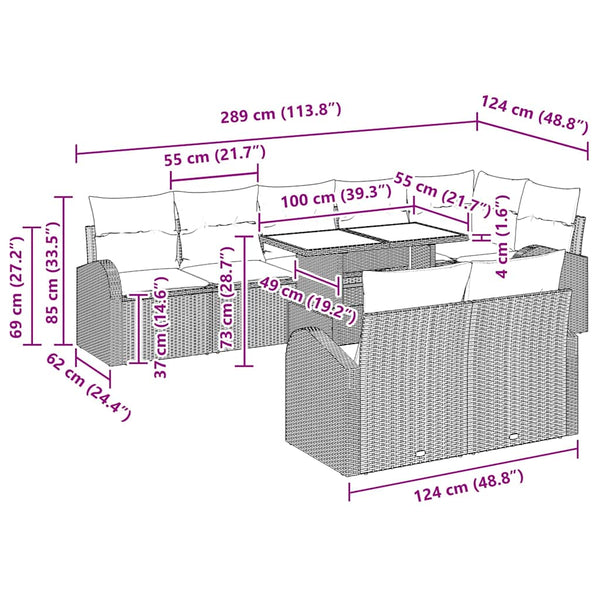 Schwarzes Garten-Sofa-Set mit Stauraum, 9-teilig