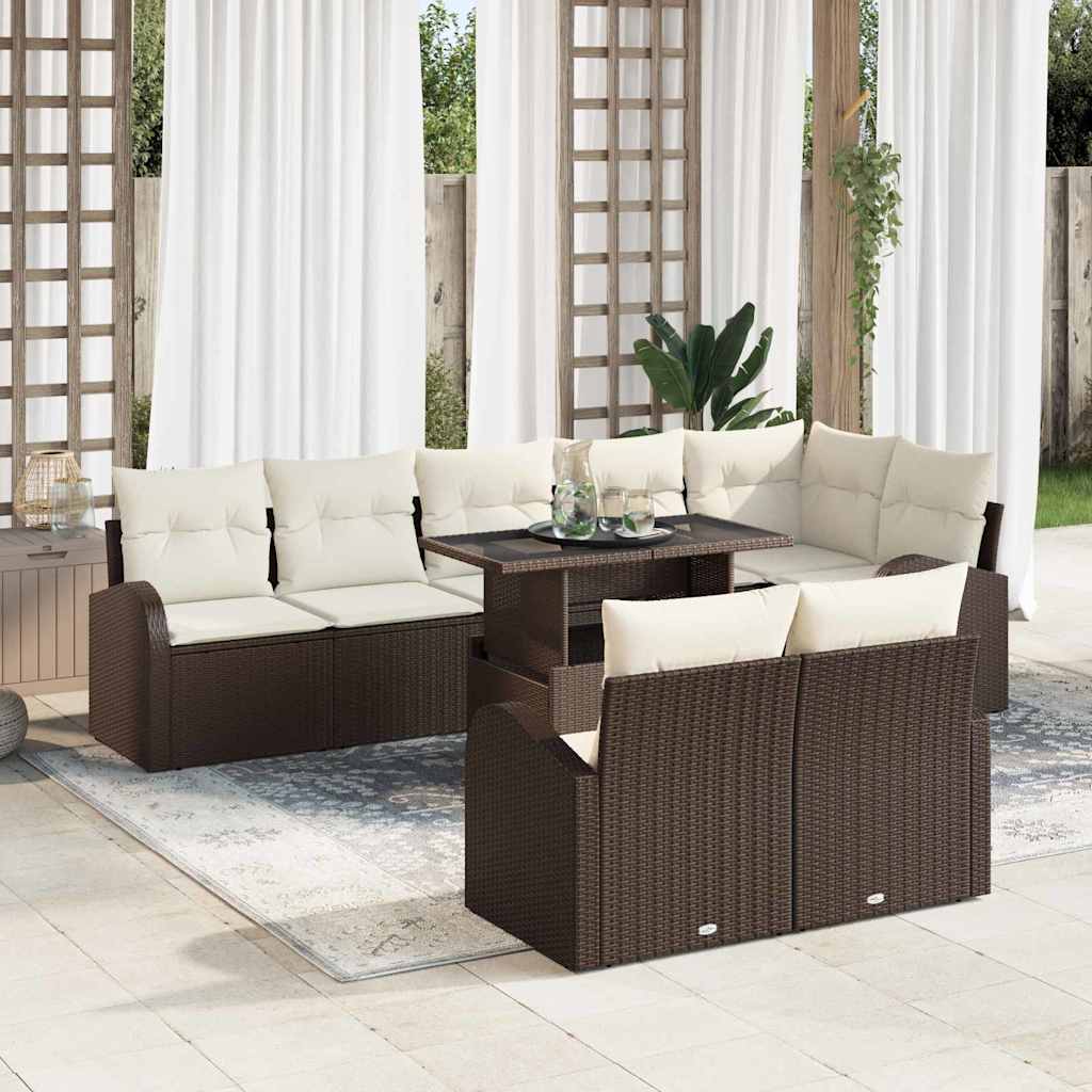 Garten Sofa Set Braun Poly Rattan 9-teilig