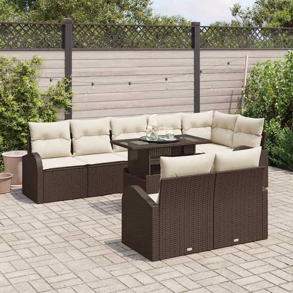 Garten Sofa Set Braun Poly Rattan 9-teilig