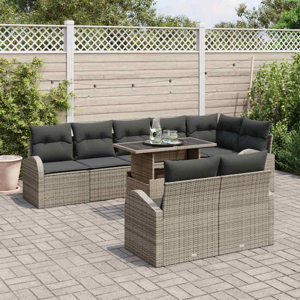 Garten Sofa Set Grau Poly Rattan 9-teilig