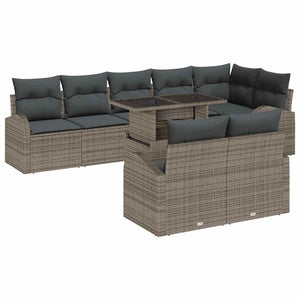 Garten Sofa Set Grau Poly Rattan 9-teilig