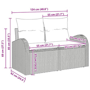Garten Sofa Set Grau Poly Rattan 9-teilig