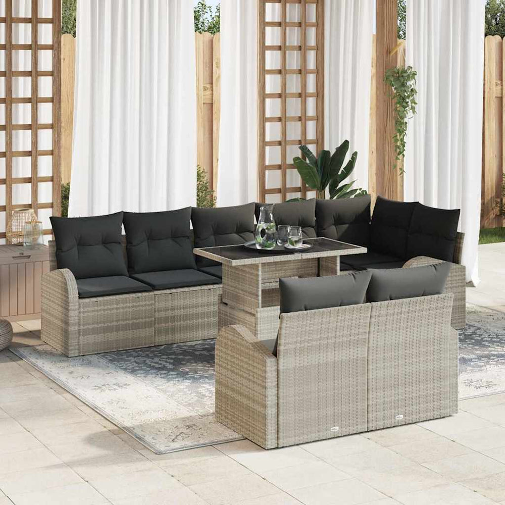 Gartenmöbel Set Hellgrau Poly Rattan 9-teilig