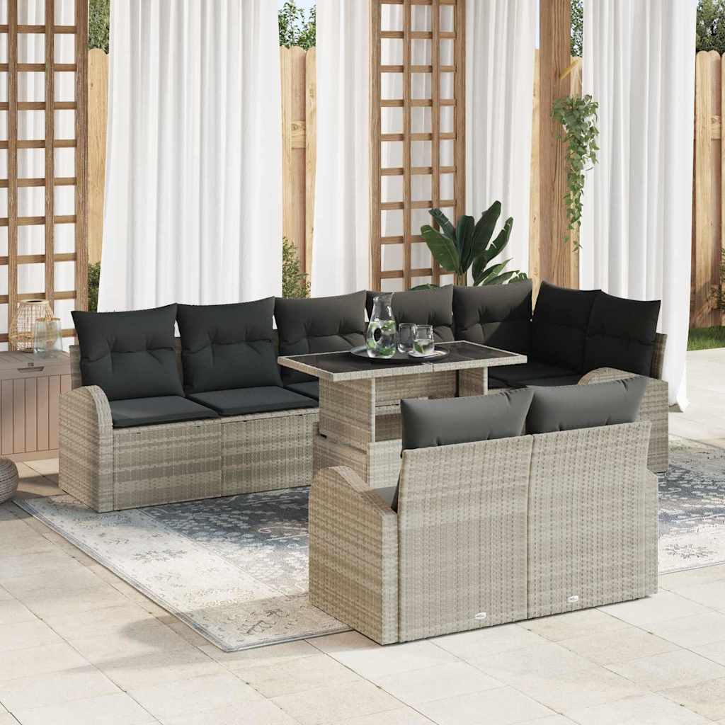 Gartenmöbel Set Hellgrau Poly Rattan 9-teilig