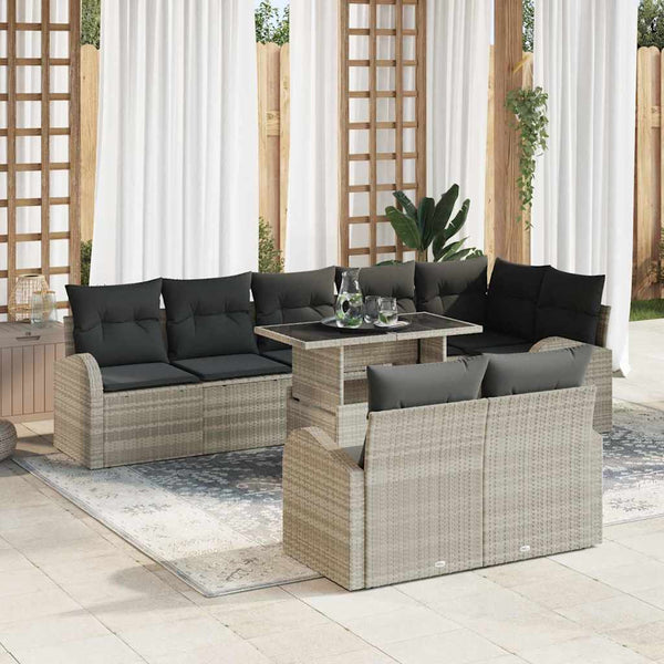 Gartenmöbel Set Hellgrau Poly Rattan 9-teilig