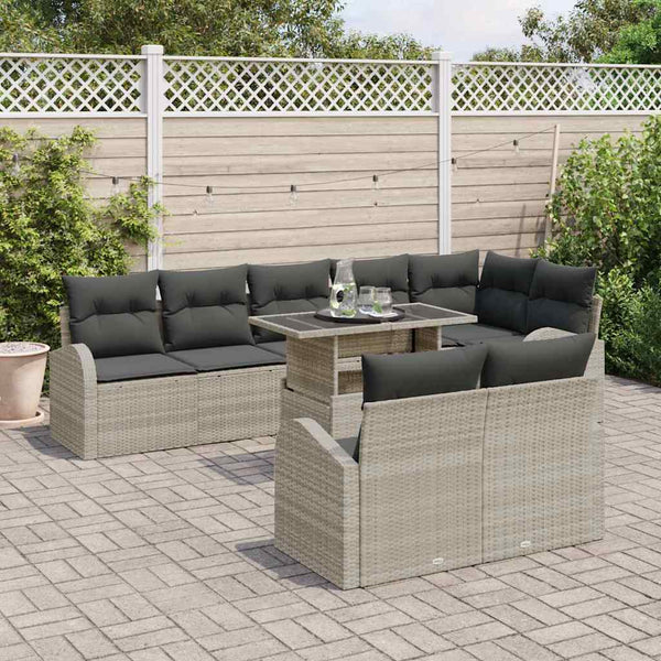 Gartenmöbel Set Hellgrau Poly Rattan 9-teilig