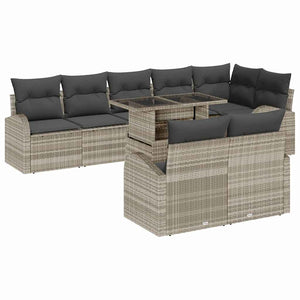 Gartenmöbel Set Hellgrau Poly Rattan 9-teilig