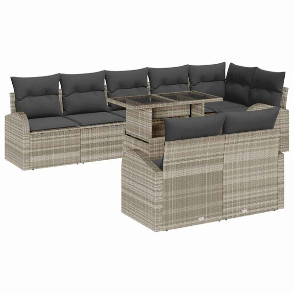 Gartenmöbel Set Hellgrau Poly Rattan 9-teilig