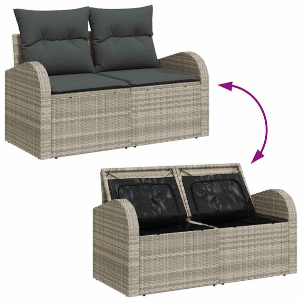 Gartenmöbel Set Hellgrau Poly Rattan 9-teilig