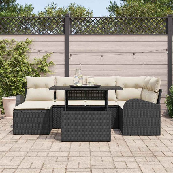 Gartenmöbel Set mit Stauraum, 7-teilig, Schwarz