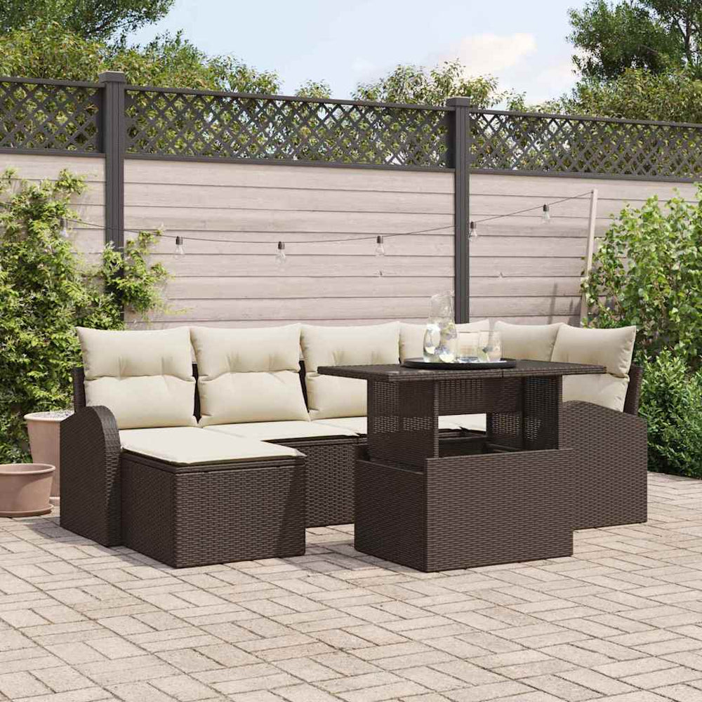 Garten Sofa Set Braun Poly Rattan 7-teilig