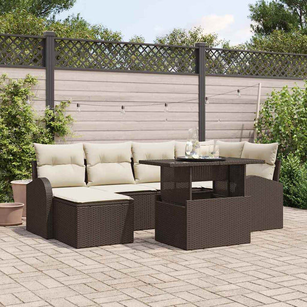 Garten Sofa Set Braun Poly Rattan 7-teilig