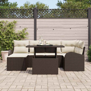 Garten Sofa Set Braun Poly Rattan 7-teilig