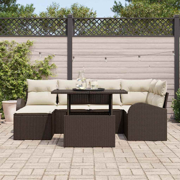 Garten Sofa Set Braun Poly Rattan 7-teilig