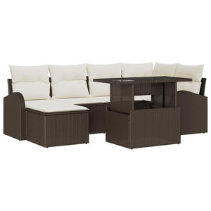 Garten Sofa Set Braun Poly Rattan 7-teilig