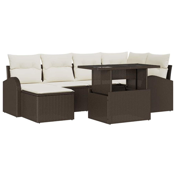 Garten Sofa Set Braun Poly Rattan 7-teilig