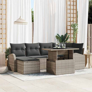 Garten Sofa Set Grau Poly Rattan 7-teilig