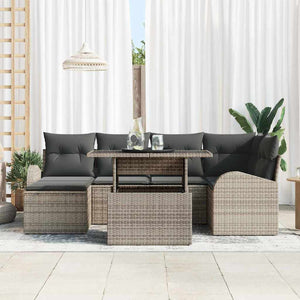 Garten Sofa Set Grau Poly Rattan 7-teilig