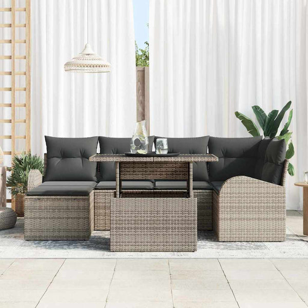 Garten Sofa Set Grau Poly Rattan 7-teilig