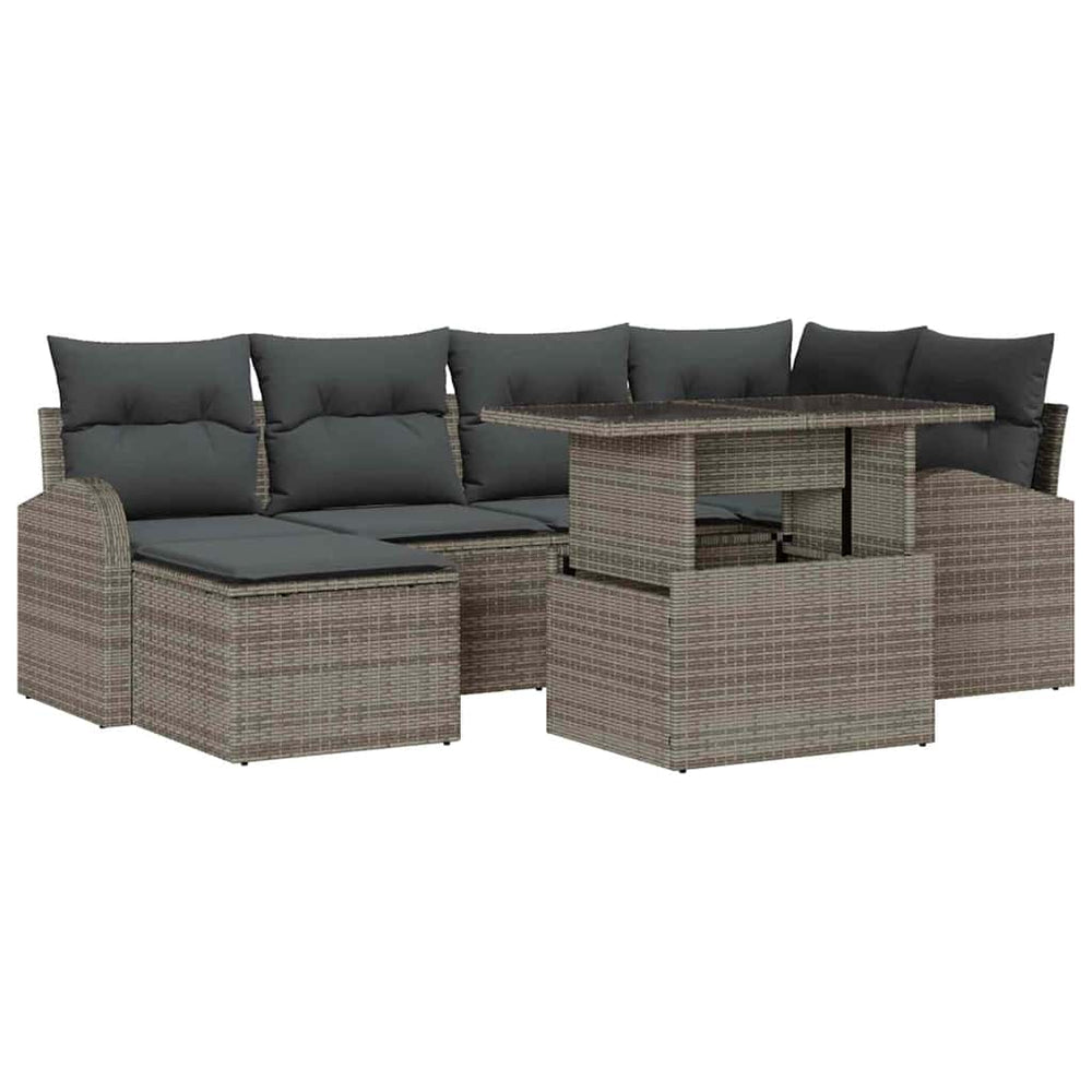 Garten Sofa Set Grau Poly Rattan 7-teilig