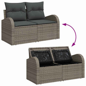 Garten Sofa Set Grau Poly Rattan 7-teilig