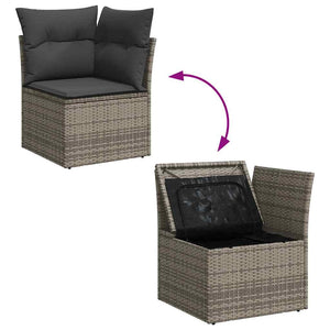 Garten Sofa Set Grau Poly Rattan 7-teilig