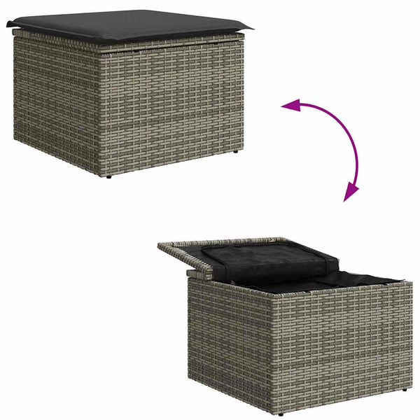 Garten Sofa Set Grau Poly Rattan 7-teilig