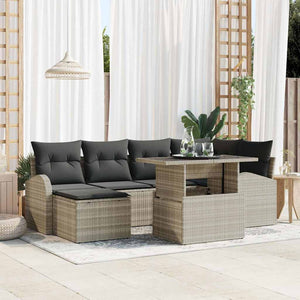 Gartenmöbel Set Hellgrau Poly Rattan 7-teilig