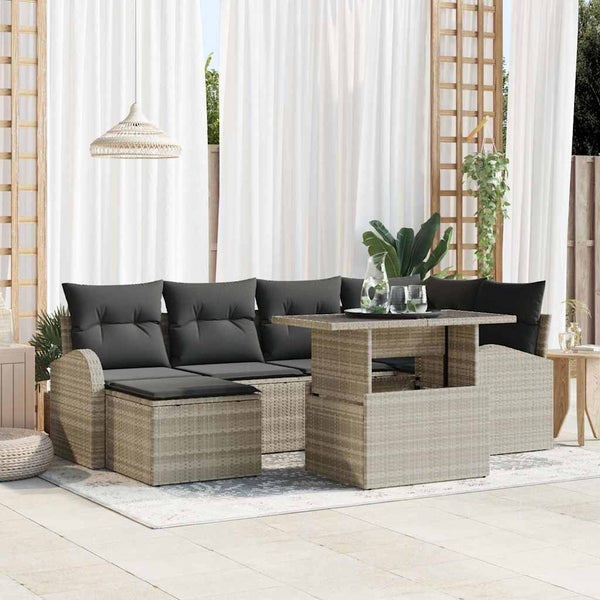 Gartenmöbel Set Hellgrau Poly Rattan 7-teilig