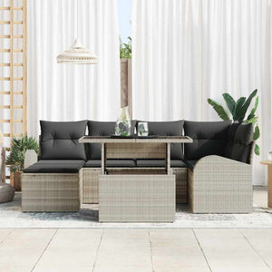 Gartenmöbel Set Hellgrau Poly Rattan 7-teilig