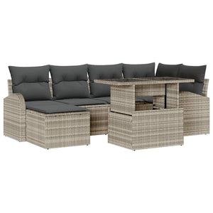 Gartenmöbel Set Hellgrau Poly Rattan 7-teilig