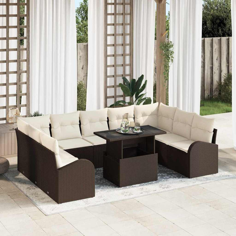 Gartensofa Set Braun Poly Rattan 10-teilig