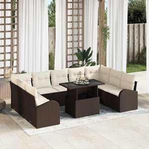 Gartensofa Set Braun Poly Rattan 10-teilig