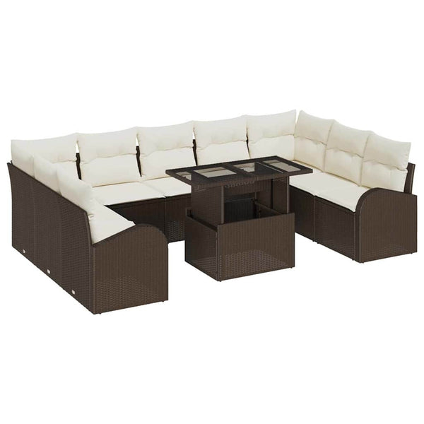 Gartensofa Set Braun Poly Rattan 10-teilig