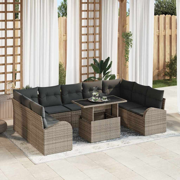 Gartensofa Set Grau Poly Rattan mit Kissen