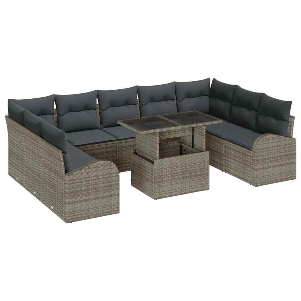 Gartensofa Set Grau Poly Rattan mit Kissen
