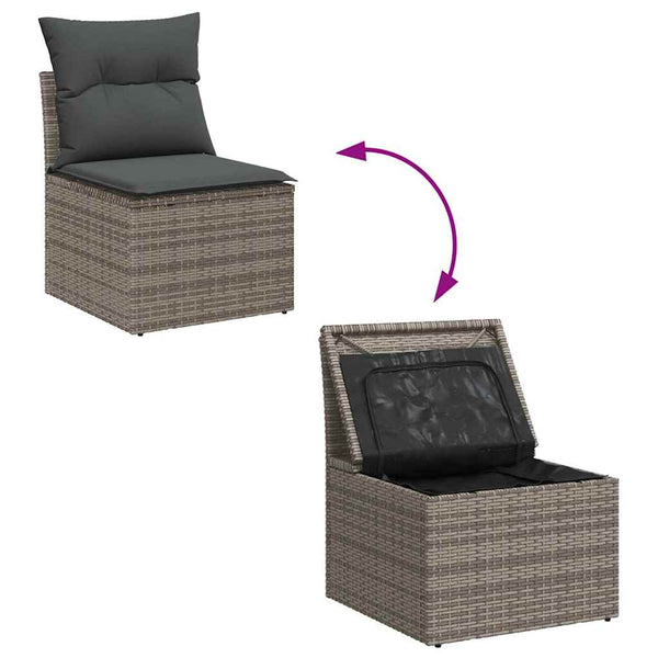 Gartensofa Set Grau Poly Rattan mit Kissen