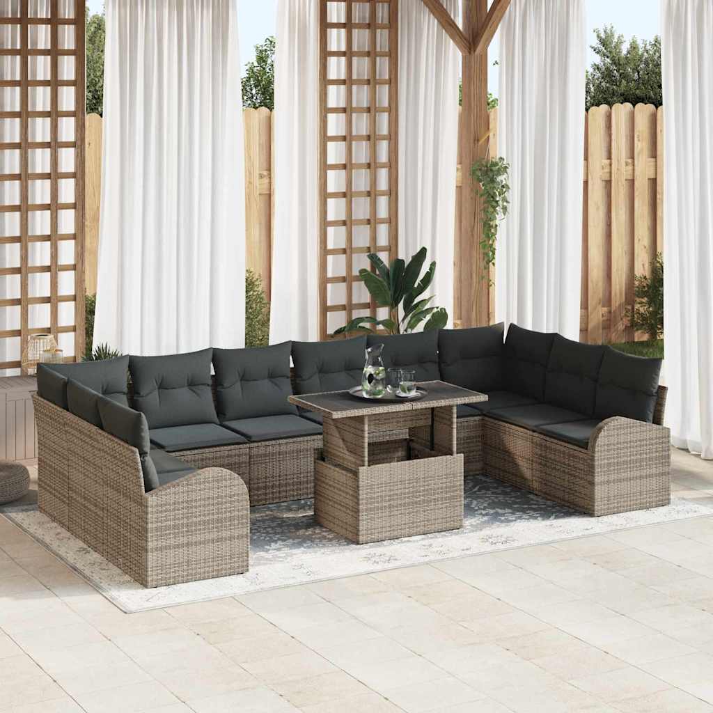 Graues Poly Rattan Gartensofa Set mit Kissen & Stauraum