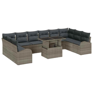 Graues Poly Rattan Gartensofa Set mit Kissen & Stauraum